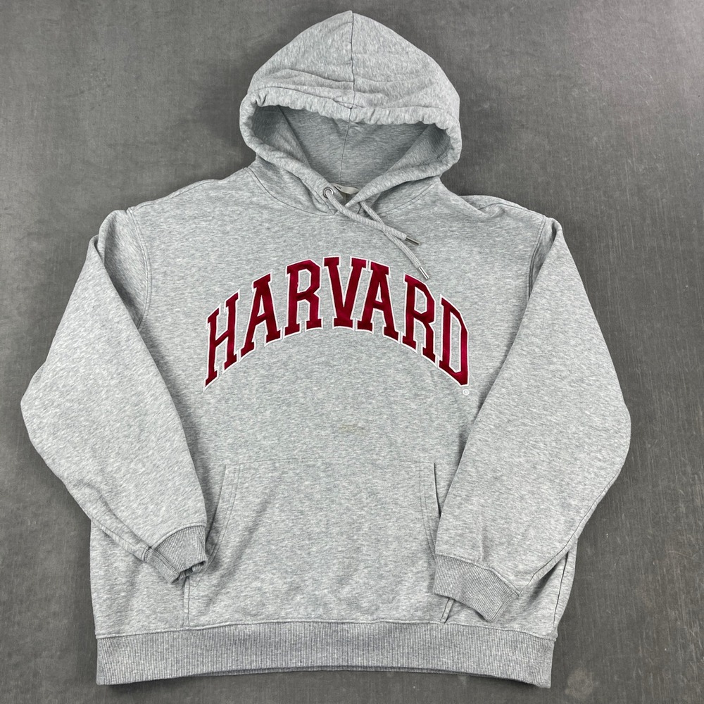 Harvard H&M Mens Medium Gray Hoodie Collegiate Graphic Pullover Sweatshirt - Picture 1 of 9